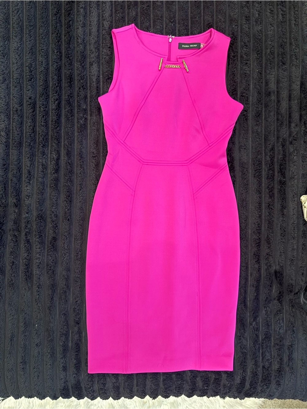 Ivanka Trump Hot Pink Sleeveless Sheath Dress with Gold Chain Accent